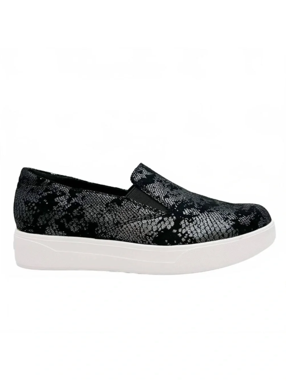 Munro Lennox Metallic Black Snakeskin Print Slip-On Sneakers NWT